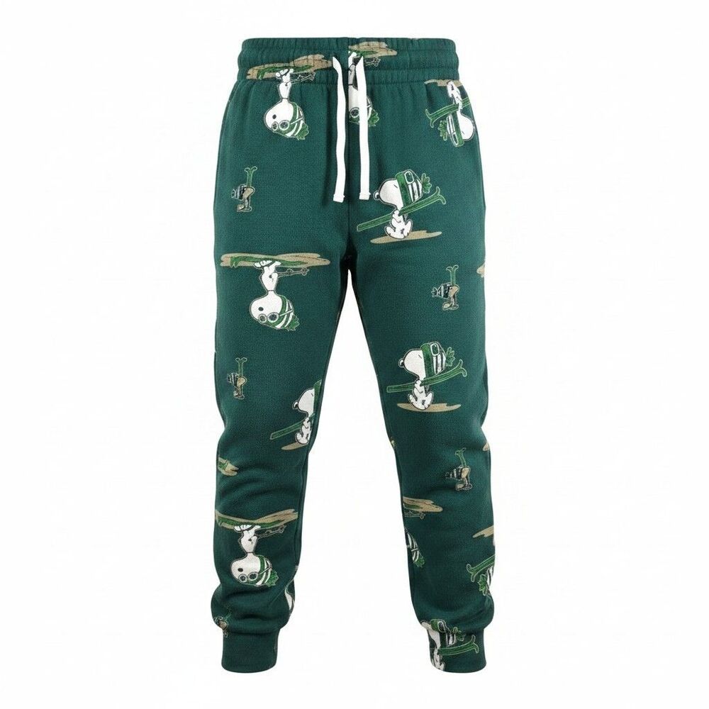 Peanuts Snoopy Boy's Fleece Graphic Jogger Pants Green Sz S NWT